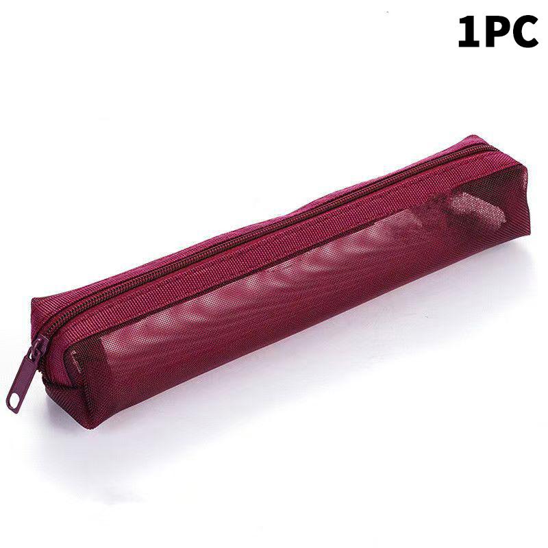 5Pcs Vintage Solid Color Mesh Pencil Case Portable Stationery Storage Pouch School Stationery Supplies Student Gifts