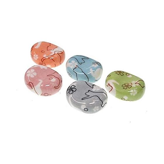 Ceramic Cat Chopstick Rest Set - 5 pcs, Fava Bean Shape, Direct from Manufacturer, Cat Silhouette Design, Pink, Orange, Blue, Green, Gray, Mino Ware,
