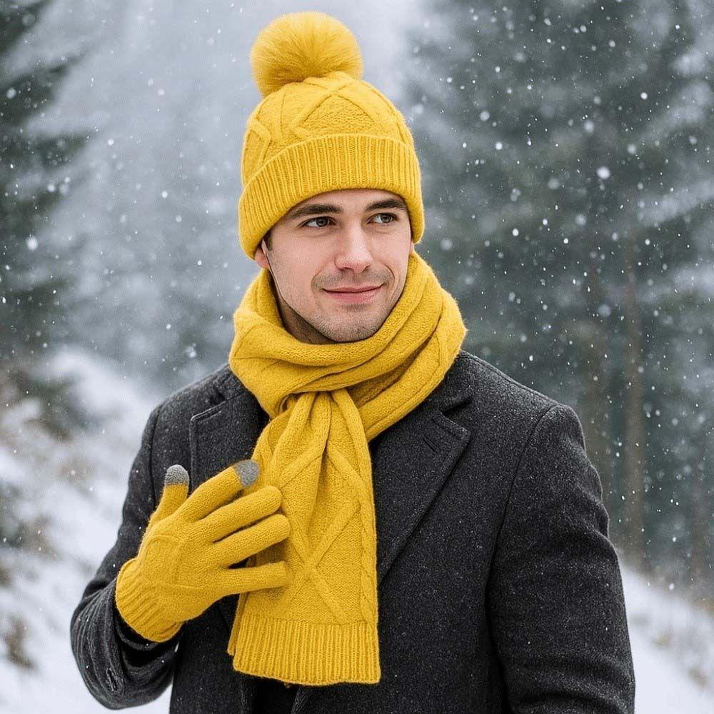 Warm Scarf and Hat Set Woolen Hat Yarmulke Pullover Cap Outdoor