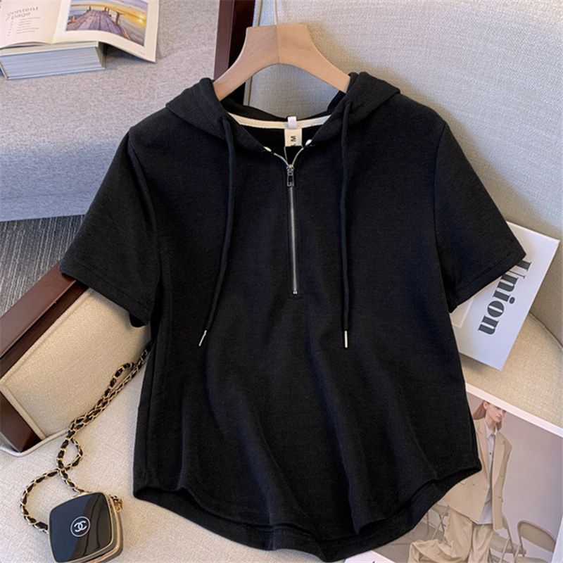 Grande Vente Pick-Fuite Compteur Retrait Taille Extra Large Fille Grosse 150,00kg Hauts Féminins Sweat à Capuche Couvrant le Ventre Fil Manches Courtes T-shirt Féminin
