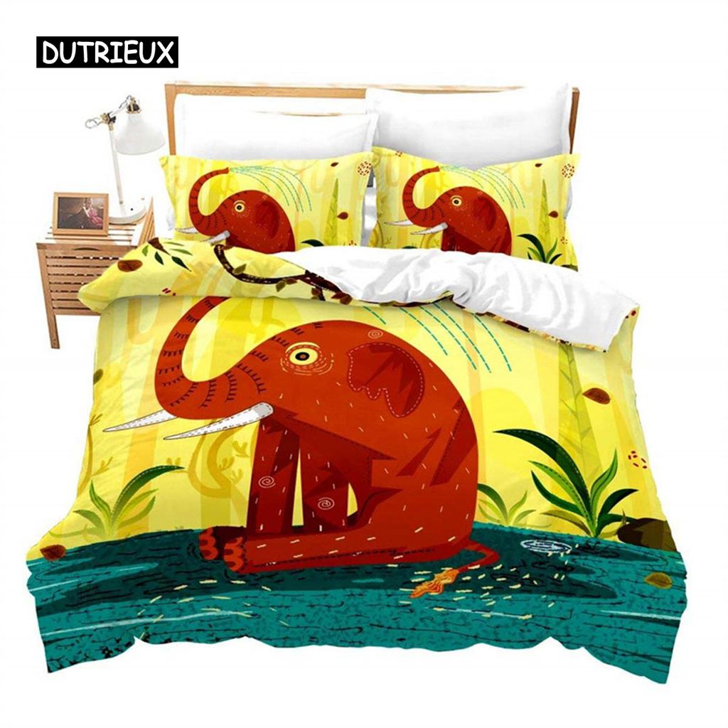 Kids Cartoon Elephant Duvet Cover Lovely Animal Theme Bedding Set Full For Girls Boys Kawaii Room Decor Microfiber Quilt Cover