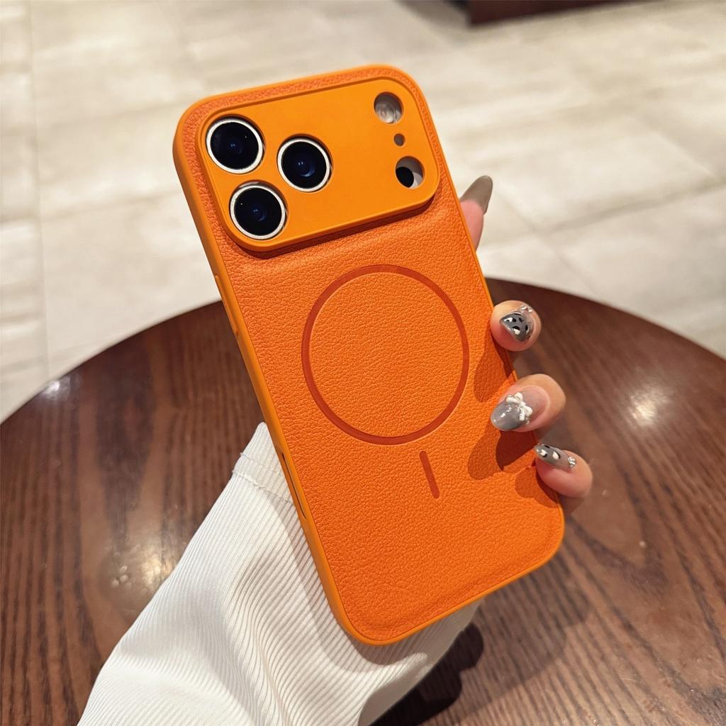 Business Vegan Leather For Magsafe Magnetic Case For iPhone 17 Air 16 15 14 Plus 13 12 11 Pro Max Solid Color Shockproof Cover