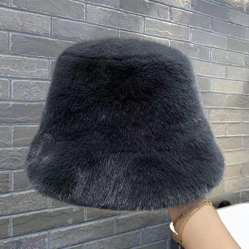 Fisherman Hat New Mink Fur Winter Warm Large Brim Bucket Hat Thickened Korean Style for Women Fashion Headwear