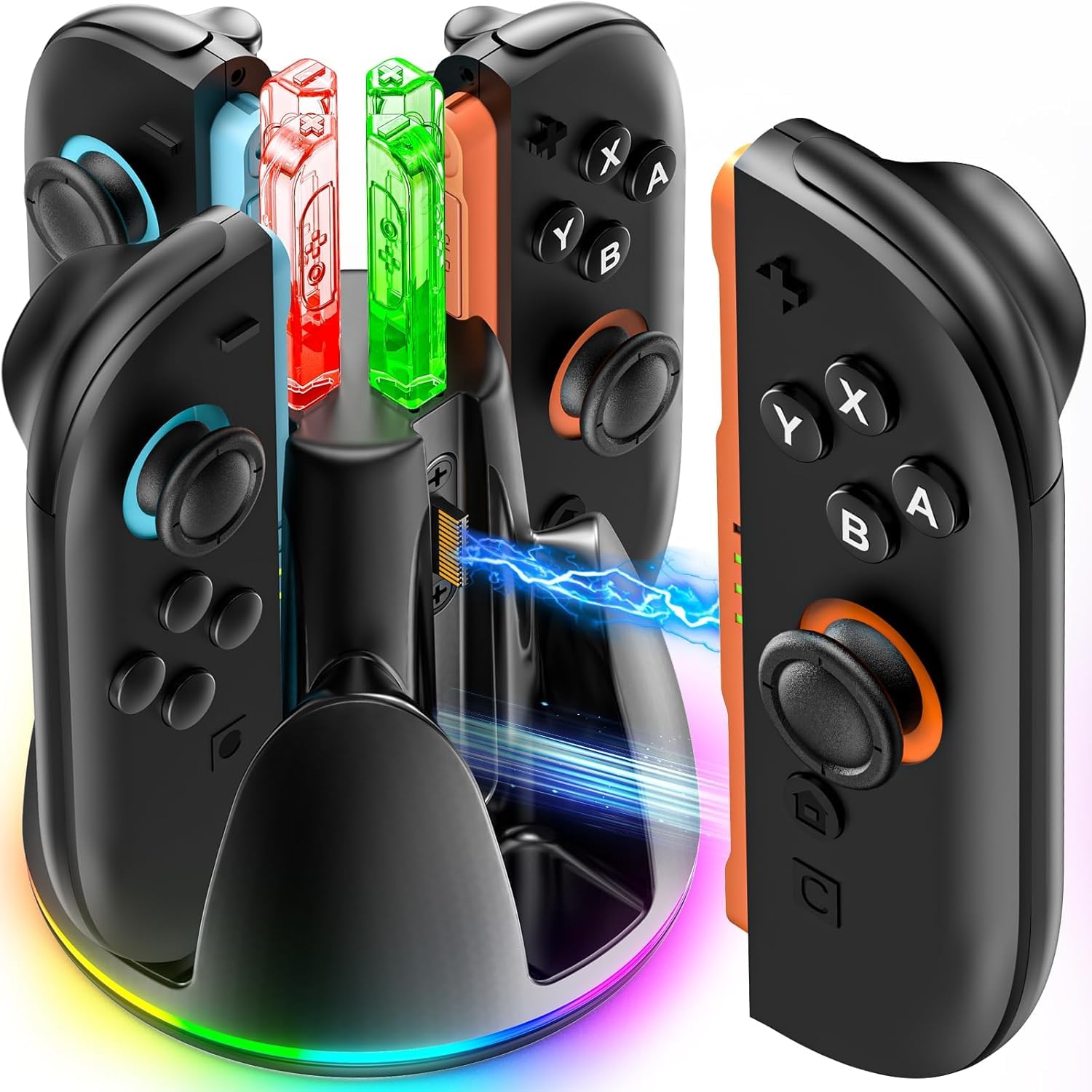 

с док-станцией для зарядки Nintendo Switch 2 Заряжает 4 одновременно Магнитная зарядка с RGB-подсветкой Защита от перезаряда Кабель в комплекте Switch 2