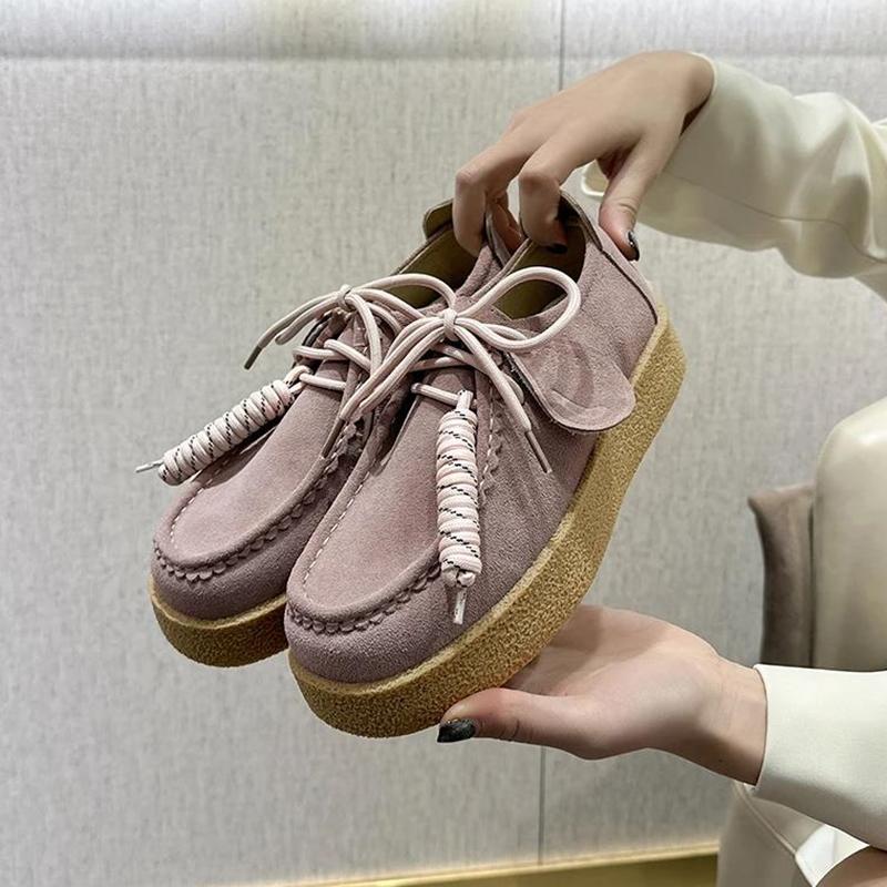 Zapatos para Mujer Mocasines Gamuza Cuero Genuino Estilo Británico Con Cordones Zapatos de Estudiante Mujer Talla Grande Zapatos Clásicos para Mujer