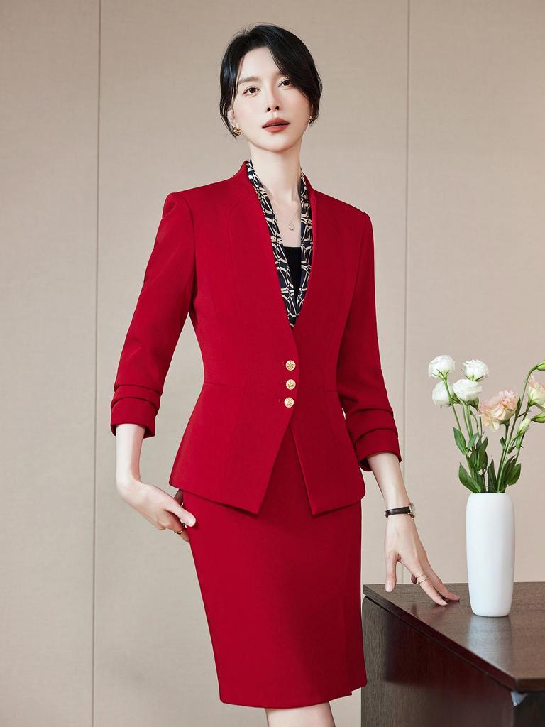 Women's Red Suit Set 2025: Elegant Autumn Formal Wear for Professional Occasions