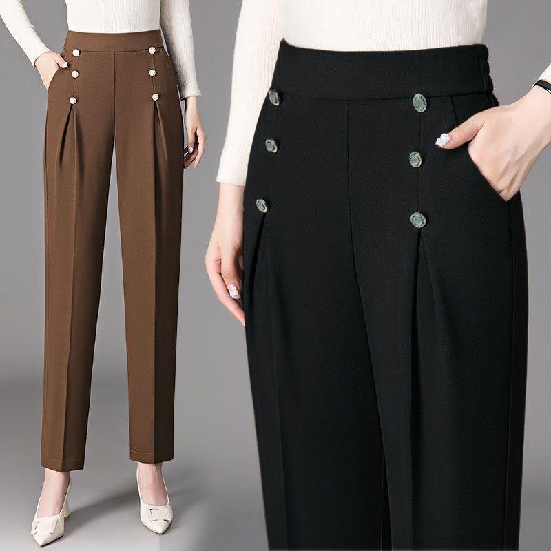High Waist Slimming Plus Size Casual Pants for Spring 2026 - Western Style Moms' Trousers