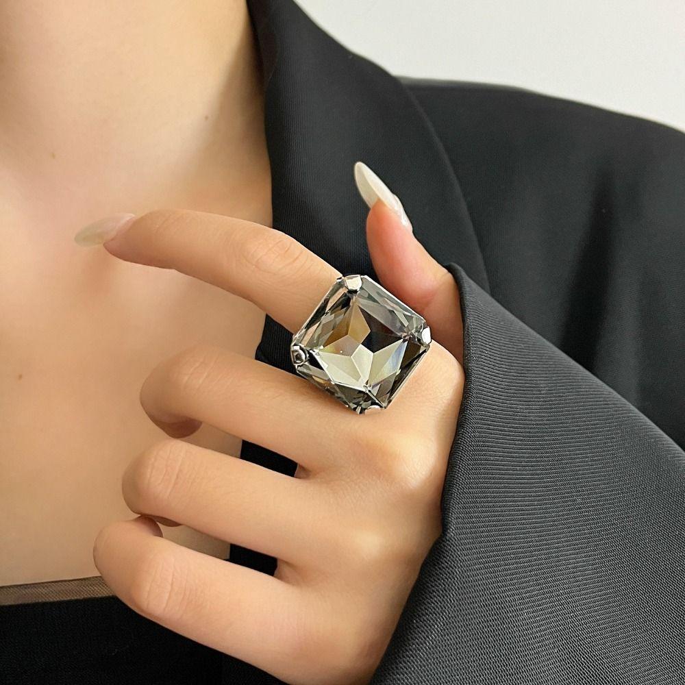 Square Shape Vintage Wedding Ring Rhinestone Crystal Large Crystal Ring  Party Accessories
