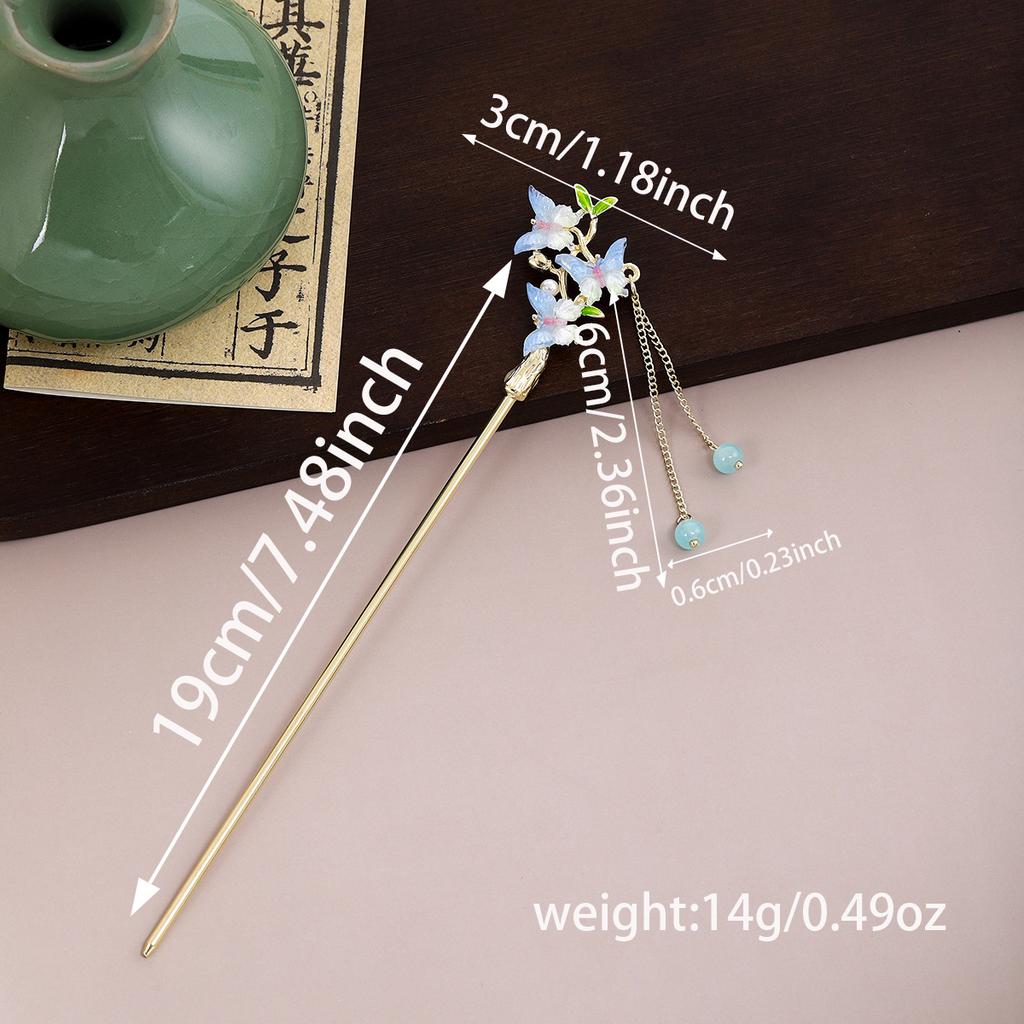 New Chinese Leaf Tassel Tassel Ancient Style Hairpin Simple Court Style Flower Butterfly Pearl Hanfu Hairpin Female