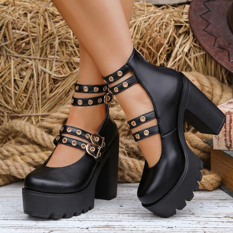 Scarpe Estive da Donna Stile Punk con Fibbia Borchiata, Zeppa Ultra-Alta Chunky, Calzature Sexy alla Moda.