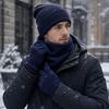 3Pcs/Set Windproof Knit Beanie Snood Set Thicken Scarf Neck Warmer  for Men Women