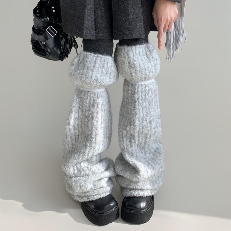 Dicke warme Beinwärmer für Damen Gestrickte Wadenstrümpfe Mit Umgeschlagener Manschette Japanischer Stil Baumwollmischung Anti-Rutsch Stapel