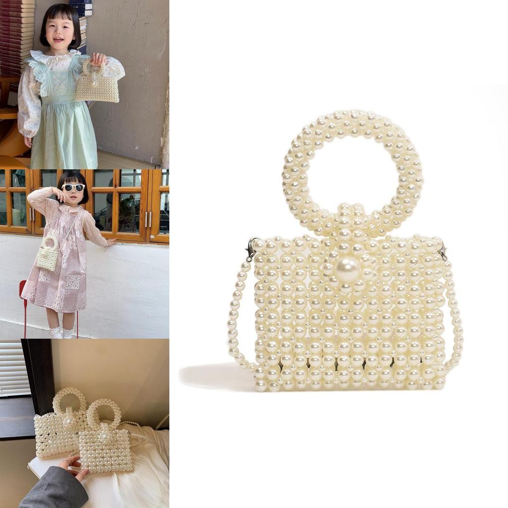 Stilvolle französische süße Perlen-Schultertasche für Kinder mit runden Ringen, trendy