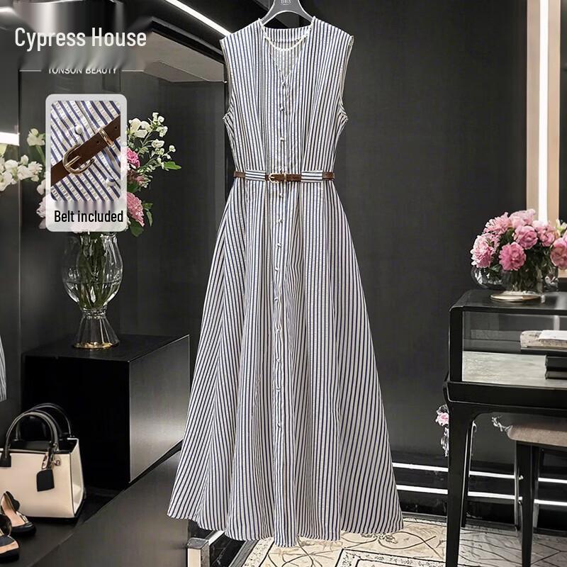 Women s Vintage Striped Sleeveless Maxi Dress M