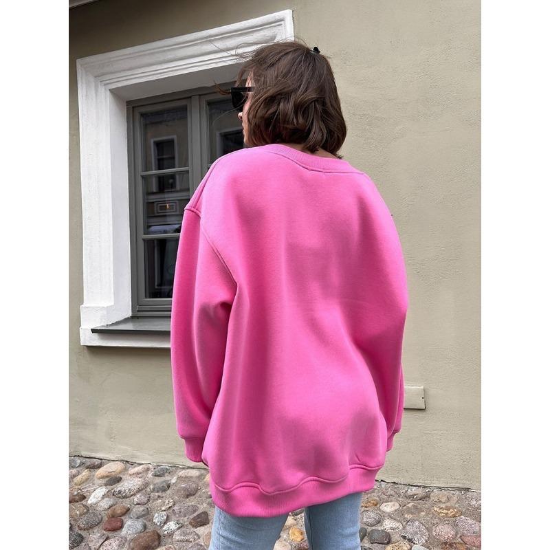 Autumn Winter Round Neck Solid Color Casual Fashion Sweatshirt Women Loose All-match Pullover Top