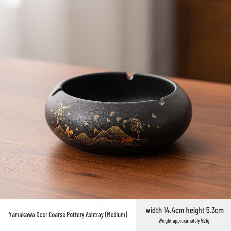 Retro Chinese-Style Large Windproof Ashtray - Coarse Pottery Design, High-End Luxury Cigarette Holder for Home & Office