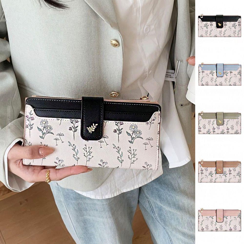 Printed Women Long Wallet Flower Multiple Cards Purse Organ Card Holder Two Fold Purse  Daily