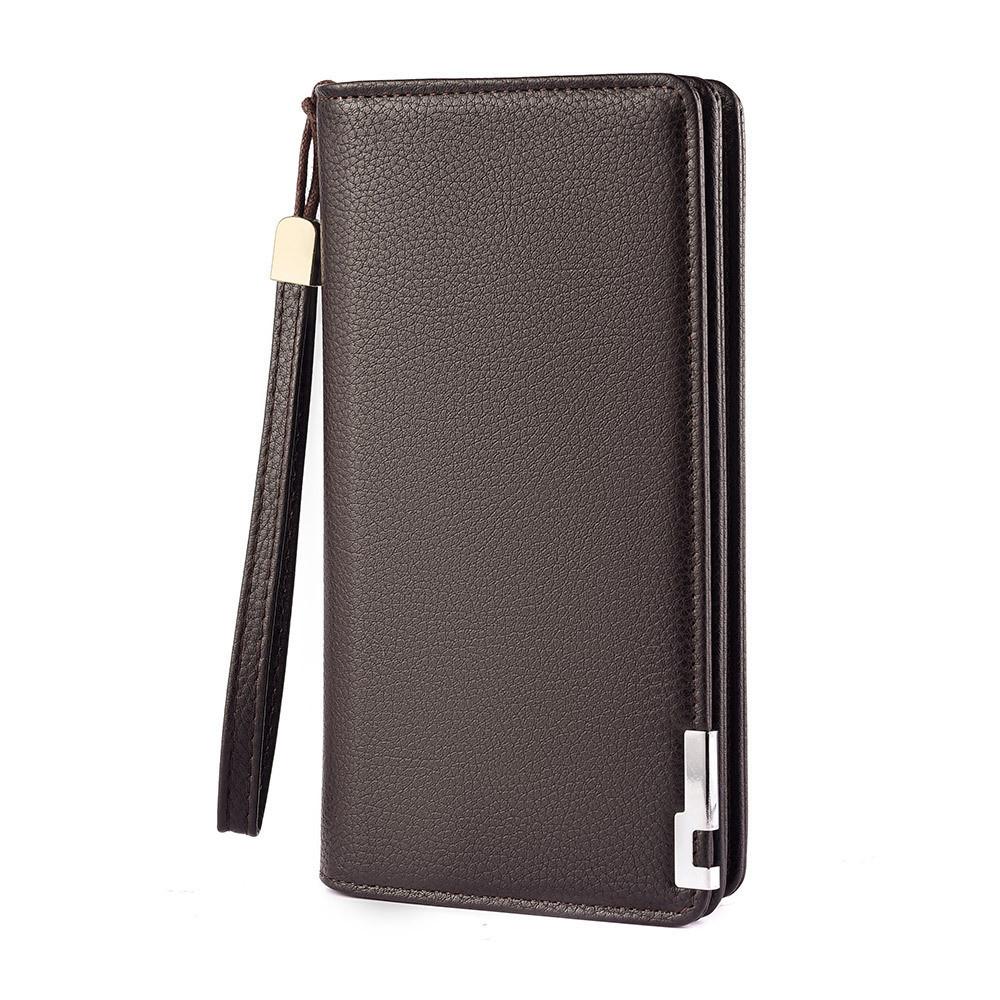 

Men s High-end Long Leather Wallet Business Multi-function Clutch Handbag Card Holder Phone Bag кавовий
