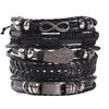 Men's Punk Skull Leather Bracelet Set Multi-Layer Gothic Rock Chain Bracelets Pentagram Charm Hip Hop Streetwear Badge Jewelry Accessories for Him