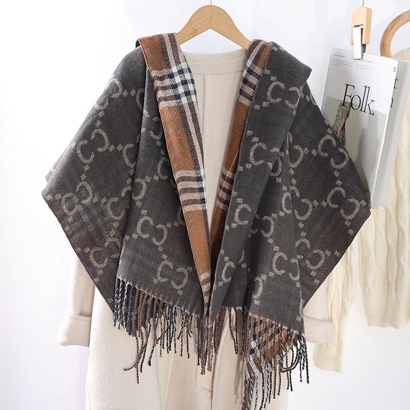 Winter-Imitat-Kaschmirschal Damen Herbst- und Winter-verdickter Fransen-Schal Zweifach verwendbar Warm und vielseitig