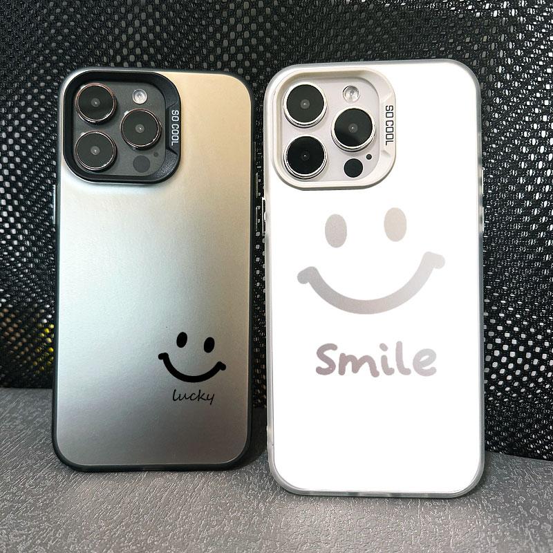 Cute Cartoon Smile Face Phone Case for IPhone 11 12 13 Mini Pro Max 14 15 Pro Max Plus Shockproof Matte Laser Back Cover Fundas
