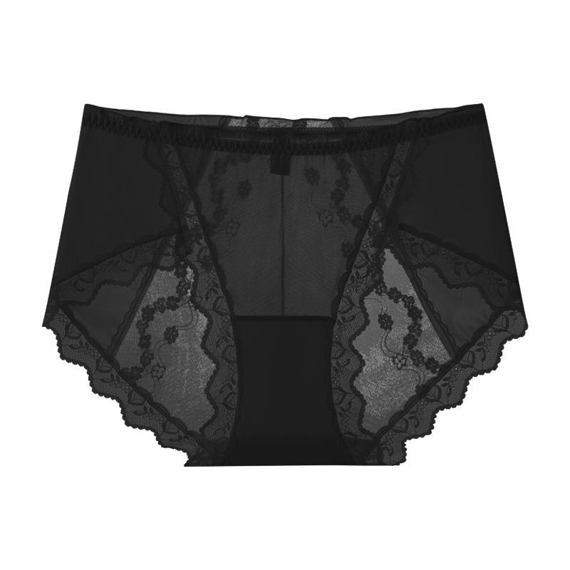 Plus Size Women Feel Lace High Waist Cotton Antibacterial Extended Crotch Triangle Briefs