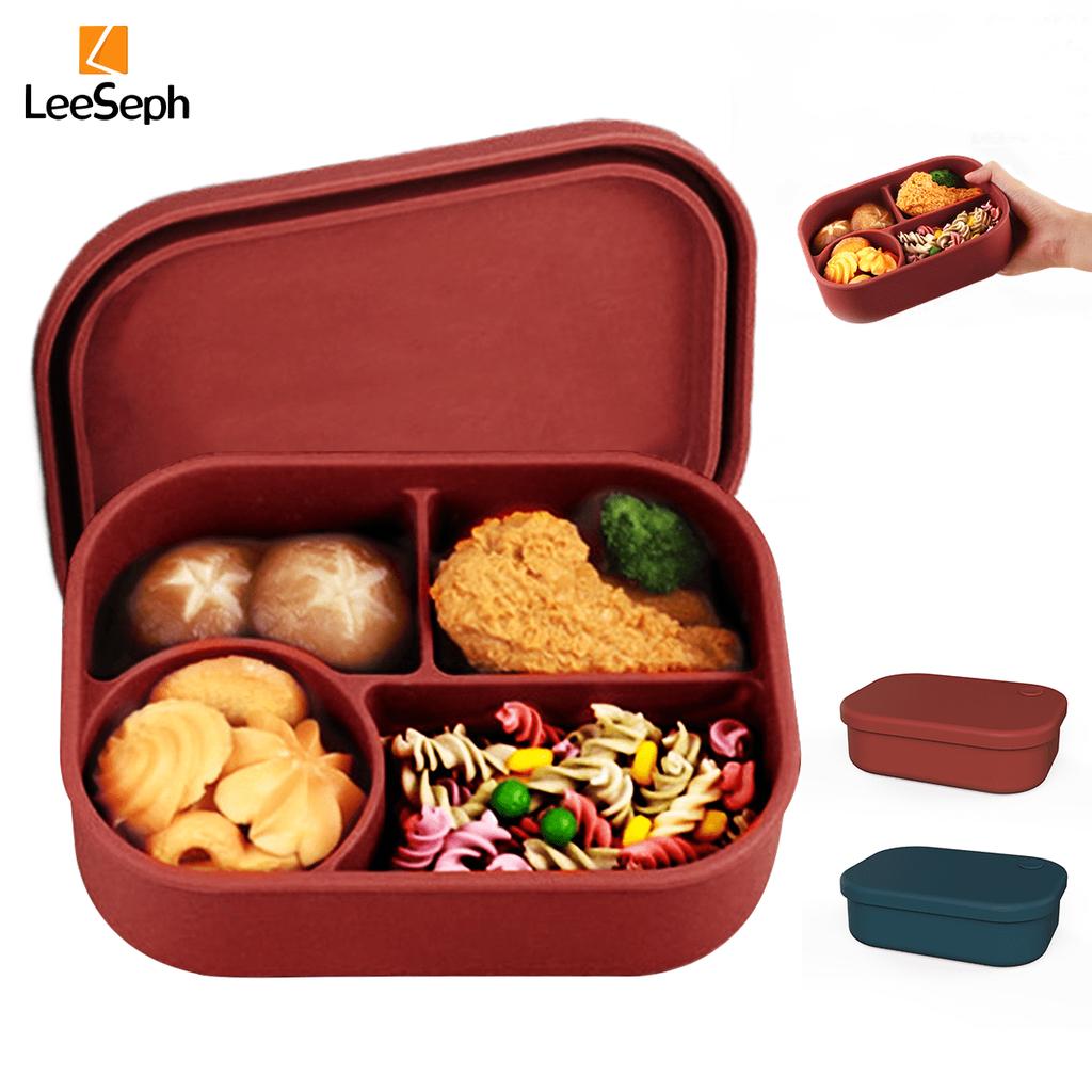 Leeseph Bento Box Lunch Box Portable Silicone lunch Box with 4 Compartment, Reusable Microwave Oven Heating Lunch Box, Best Gift