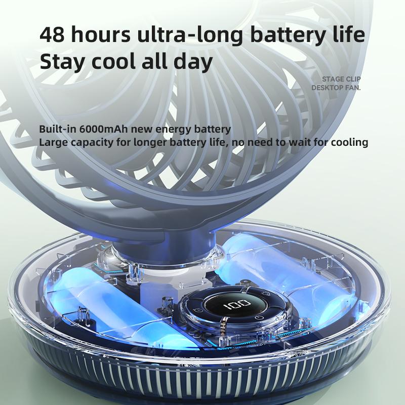 New Protable Mini Fan Rechargeable LED Digital Screen Fan Wall Mounted Fan with 8H Timing 180° Adjustable 7 Colorful Lights