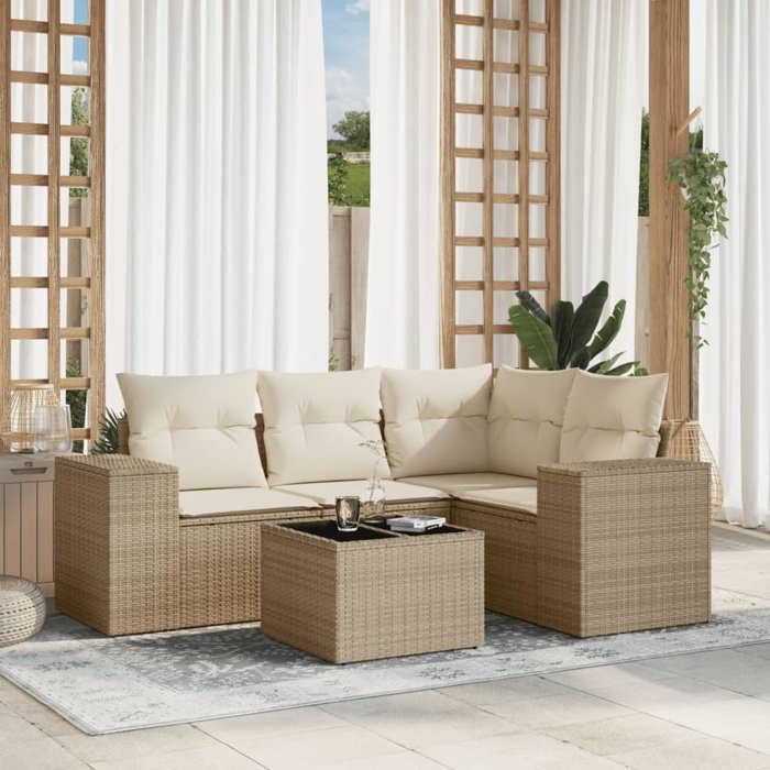 VidaXL Garden Lounge Set with Cushions 5 Pcs, Patio Sofas, Patio Furniture Set, Outdoor Furniture, Beige 3222517