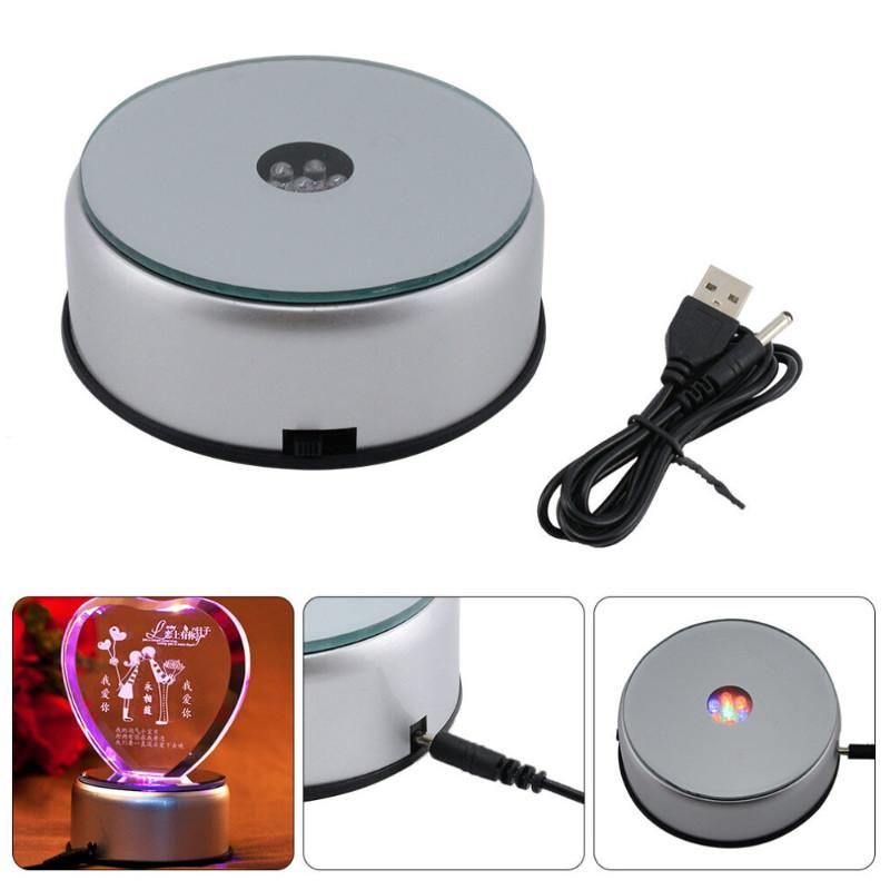 Round Led 7 Colorful Rotating Crystal Light Base Electric Battery Stand Display