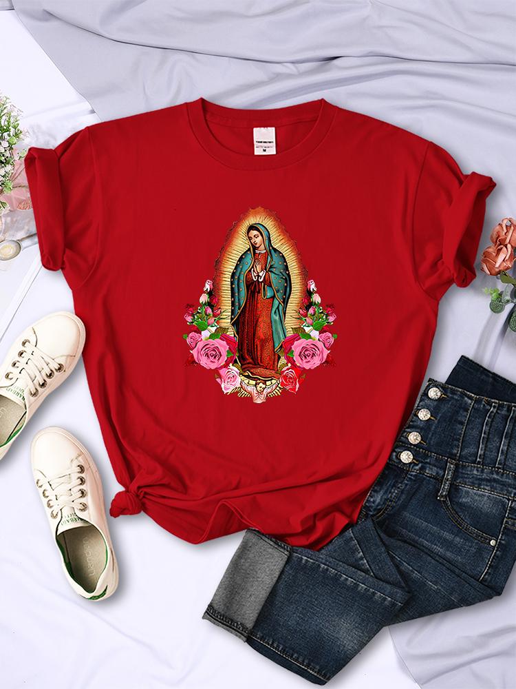 Casual Woman TShirts Our Lady Of Guadalupe Print Tee Clothing Street Creativity Tops Fashion Short Sleeve Breathable Streetwear S