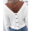 Fall Women's Long Sleeve T-shirt, Button Back Open Back Off Shoulder, Casual Fashion Top for European American Crossborder