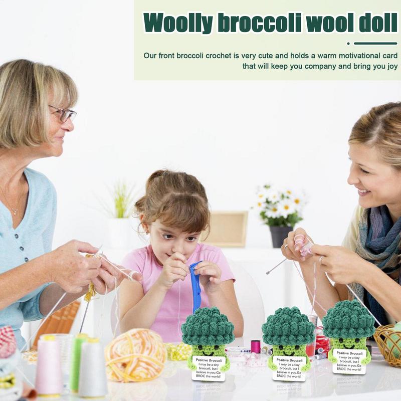 7.8cm Handmade Emotional Support Doll Cartoon Vegetables Brocoli Toy Positive Message Crochet Toy Cute Knitted Decorative Items