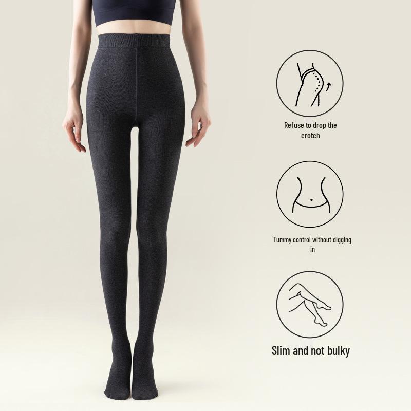 Extra Long Ribbed Dark Grey Leggings for Tall Women - Winter Fleece Lined Cotton Stripes