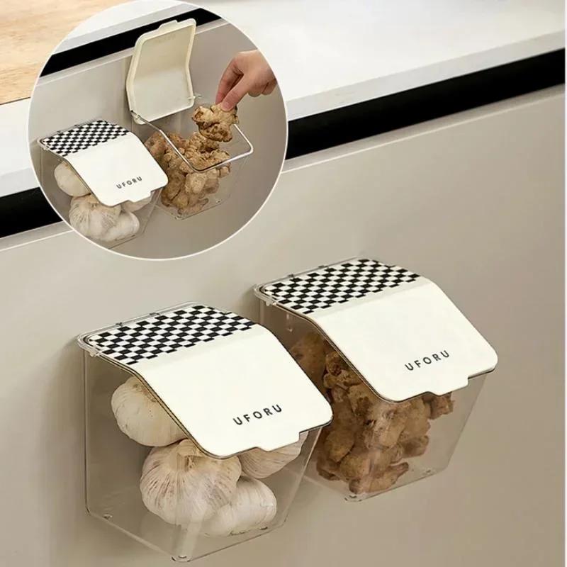 Przezroczysty pojemnik do przechowywania warzyw w stylu skandynawskim, organizer na przyprawy, wiszący pojemnik do przechowywania, wiszący kosz do przechowywania żywności kuchennej