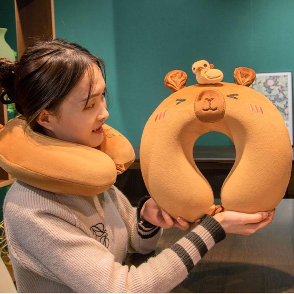 Memory Cotton Travel Neck Pillow Cartoon Capybara Soft Airplane Pillow Cute Head Rest Neck Pillow
