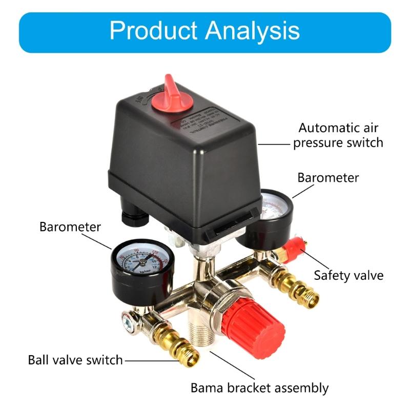 High Cycle 100000 Electrical Life Pressure Control Valves with G1/4 Thread Designs Double Pressure Gauge Valves Assembly