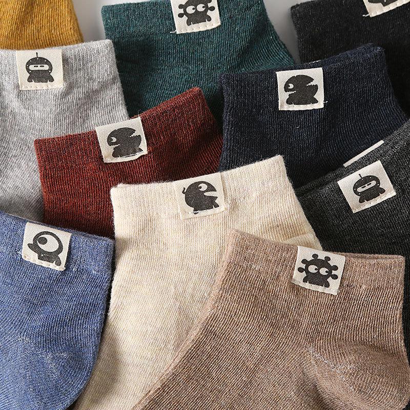 Men Spring and Summer New Retro Cotton Heel Cloth Paste Anti Drop with Solid Color Boat Socks