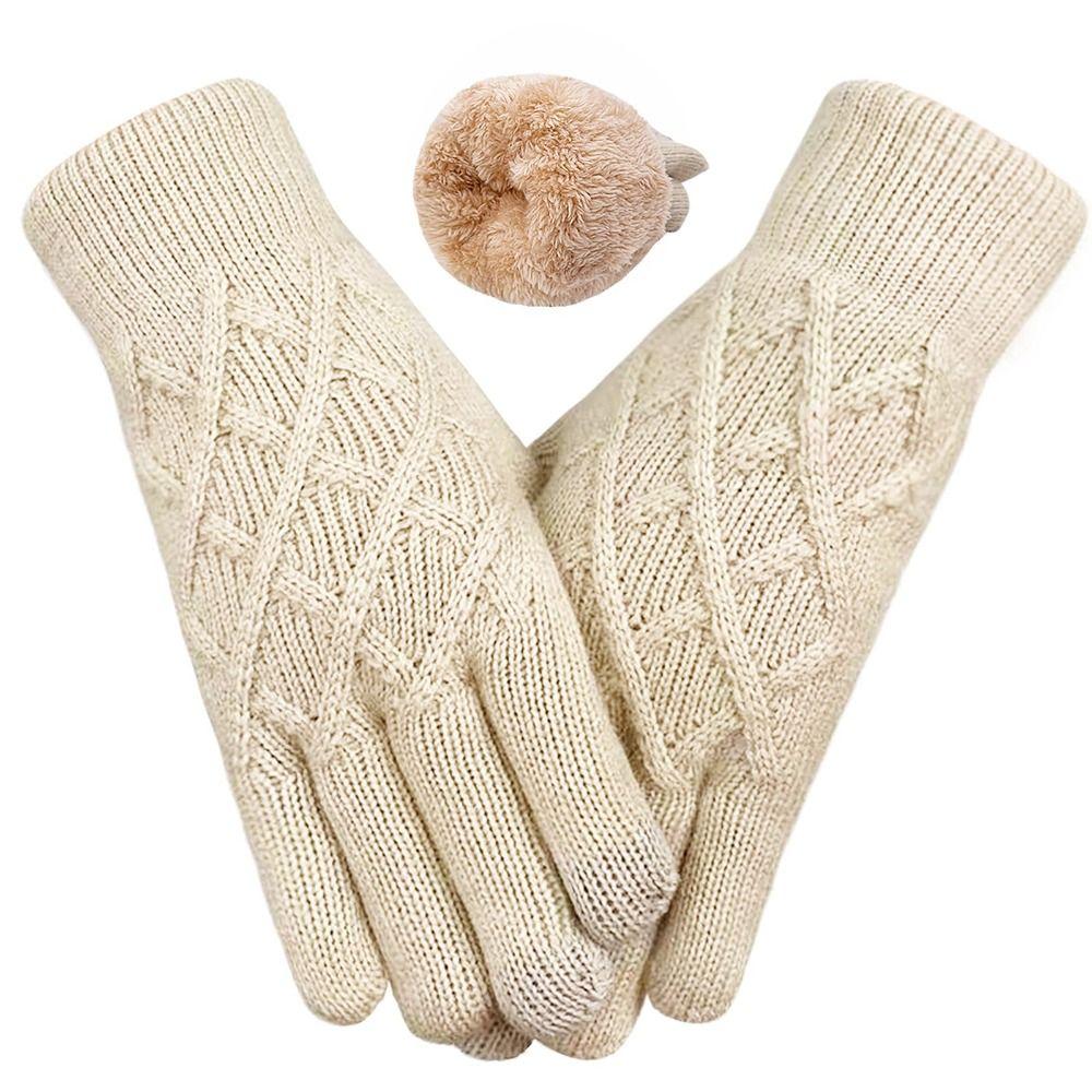 Double-layer Jacquard Gloves Fleece Lined Outdoor Sports Gloves Winter Warm Knitted Gloves