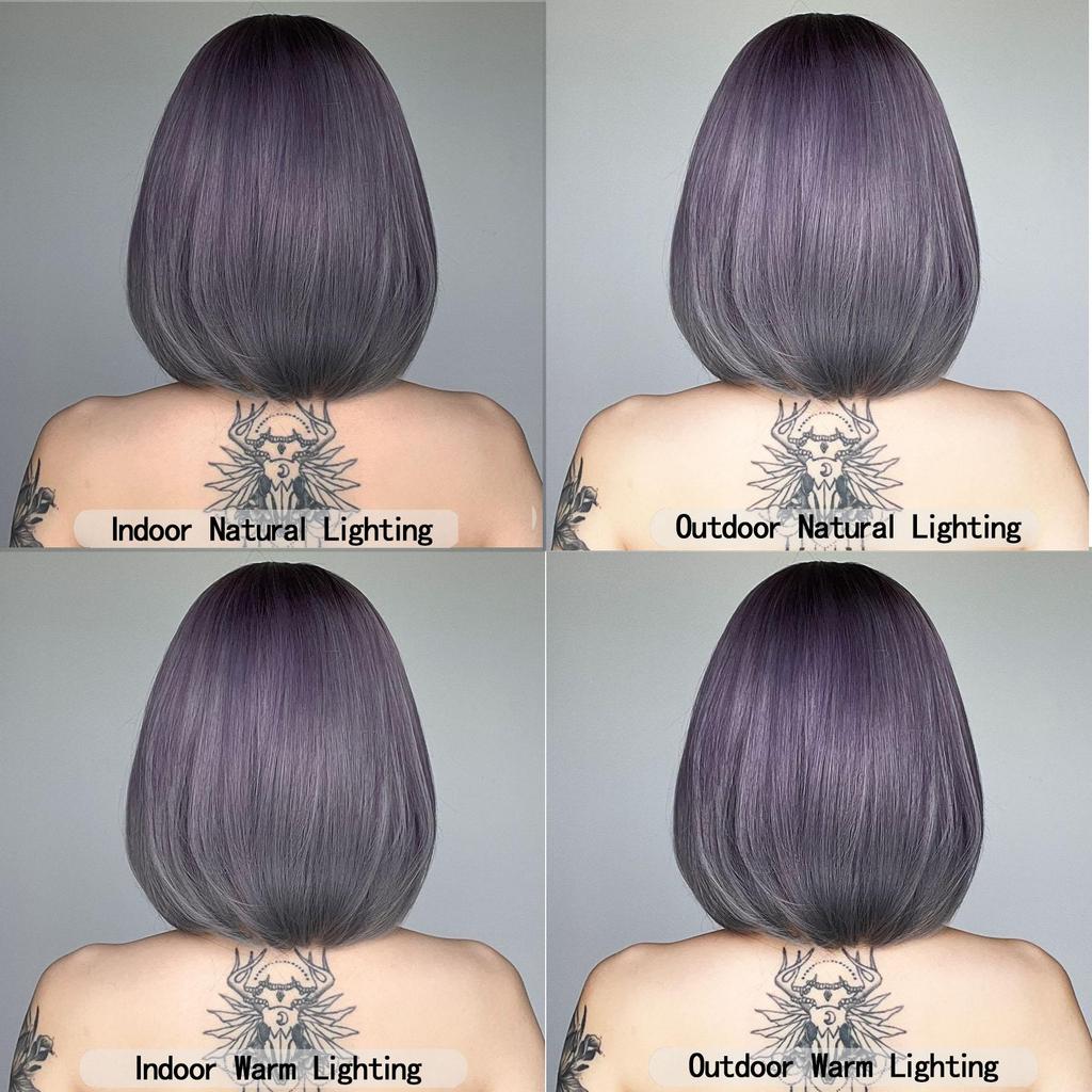 European and American Fashion Bob Wig, Purple Gradient Short Straight High-Temperature Fiber Hairpiece