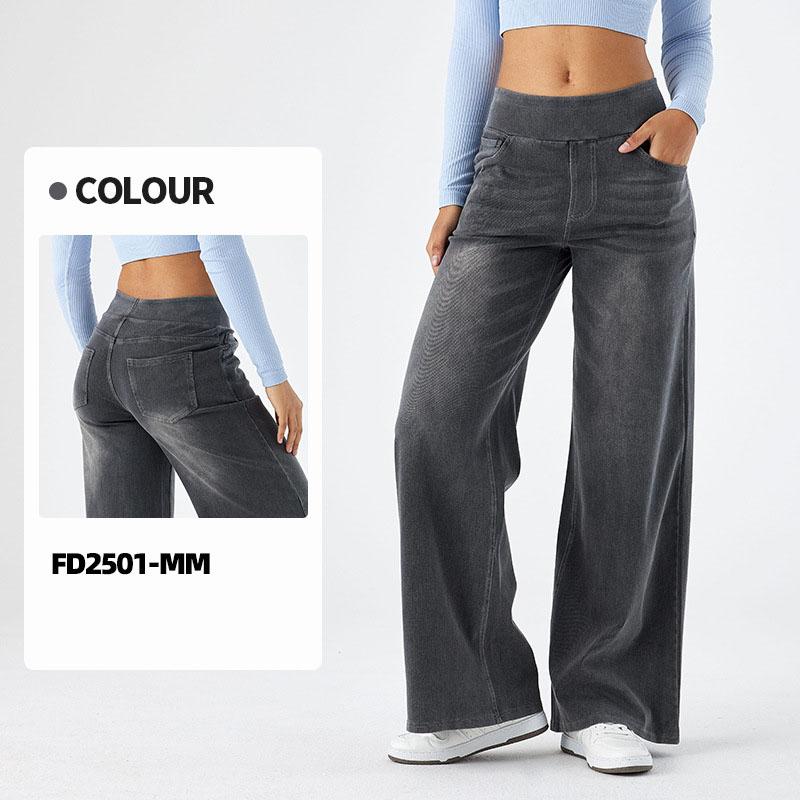 Casual Baggy Jeans Women's Elastic Waistband Wide Leg Jeans Elegant Slim Fit Denim Trousers American Retro Denim Palazzo Pants