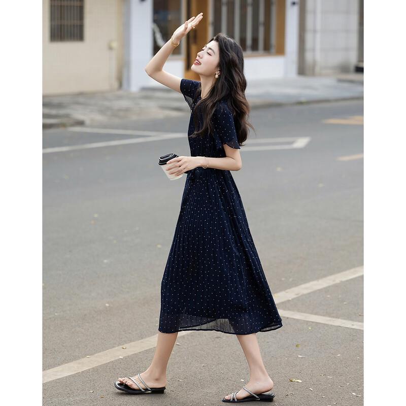 Demana Elegant Watermark Polka Dot Ruffle Sleeve Midi Dress