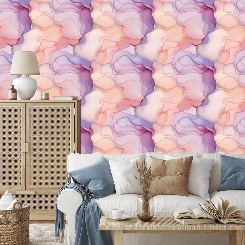 Ink Coral, Powder Pink and Purple Wallpaper for Living Room and Bedroom 50x1000