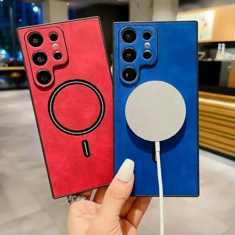 Vintage Leather Magnetic For Magsafe Case For Samsung Galaxy S25 S24 S23 S22 S21 FE Note 20 Ultra Plus S21FE S23Ultra S 25 Cover