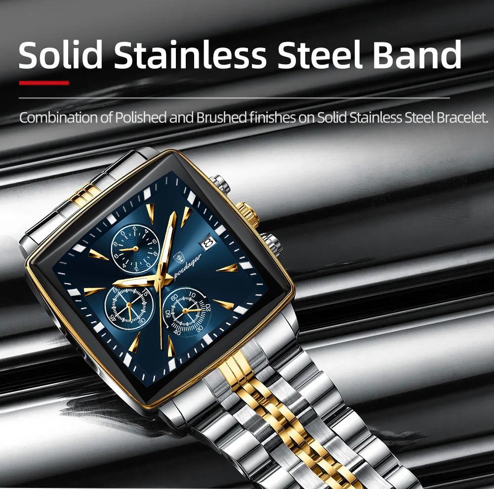Business Quartz Watch Men Gold White Chronograph Dress Wristwatch with Stainless Steel Band Auto Date Luminous Hands 24-hour
