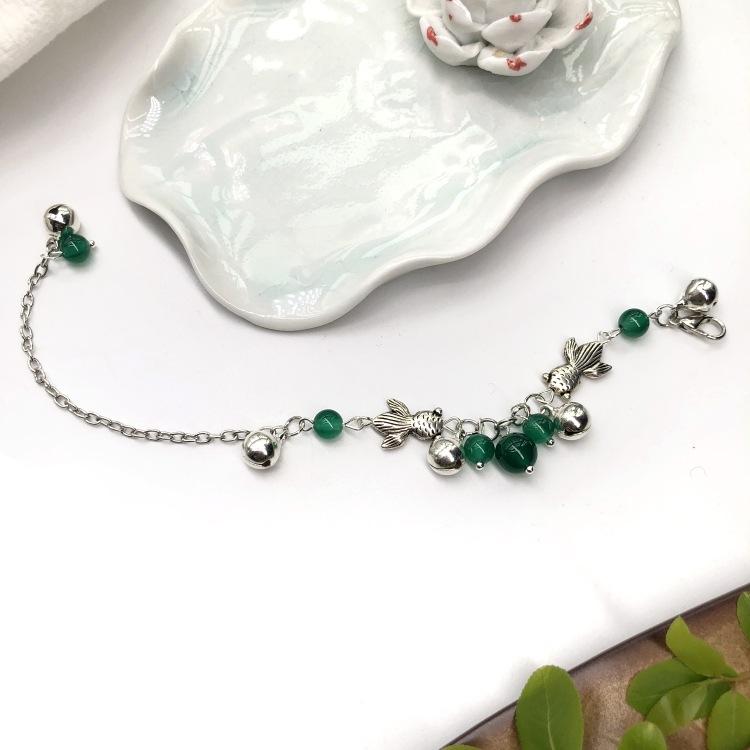 

Fish chasing handmade retro agate bell bracelet ethnic style literary small fresh women s pearl anklet accessories