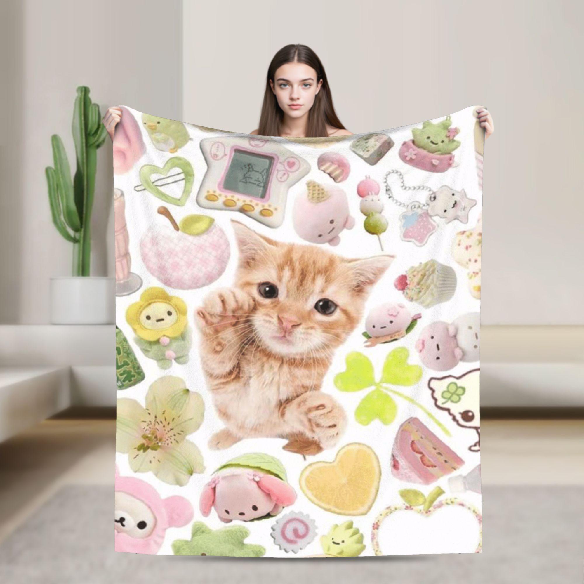 Cat Meme Photos Warm Blanket  Child Plush Throw Blanket Fluffy Couch Chair Flannel Bedspread Sofa Bed Cover 30x40in