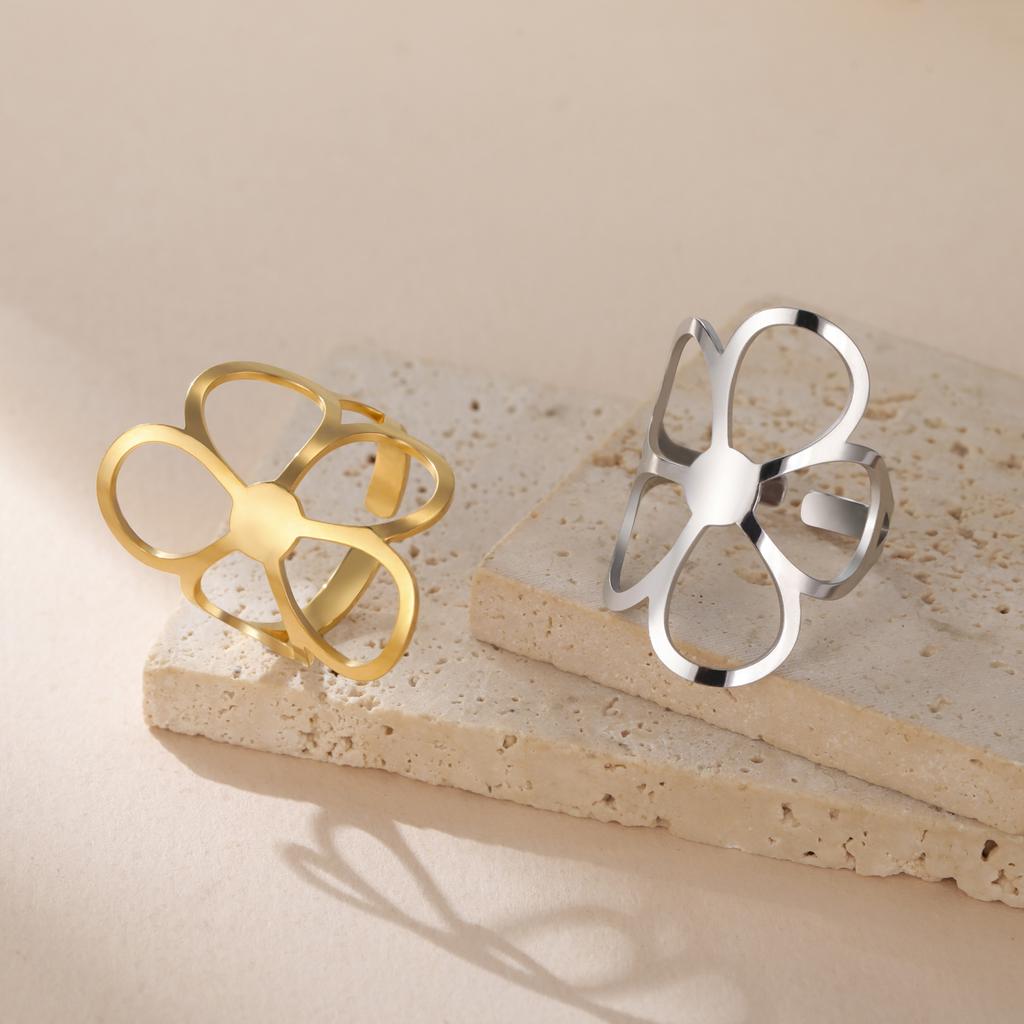 Fashionable hollowed out large flower ring with stainless steel adjustable exaggerated flower ring Bohemian jewelry gift