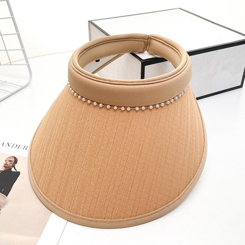 

Pearl empty top hat women s summer sweet sunshade sunscreen basin hat outdoor travel versatile face small headband hat