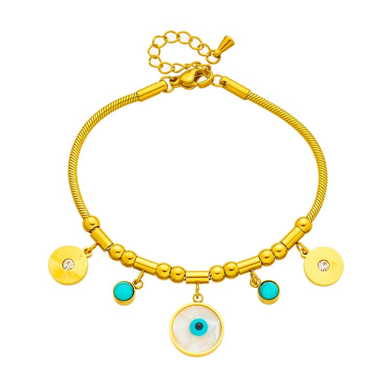 316L Stainless Steel New Fashion Fine Jewelry 9 Styles Beaded Zircon Stone Heart Eye Charm Thick Snake Chain Bracelets For Women